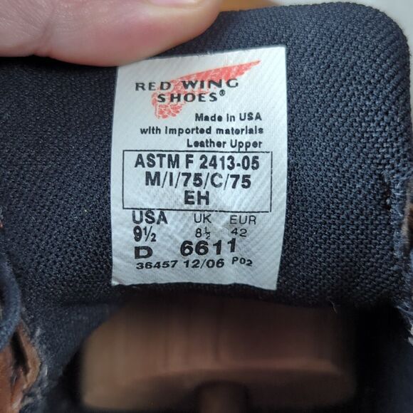 Red Wing Men's Steel Toe Model 6611 Made USA Work Shoes Size 9.5D Brown Leather - Picture 8 of 10